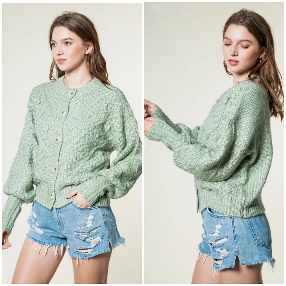 Very J Sage Cozy Medium Chuncky Knit Cardigan - Picture 1 of 6